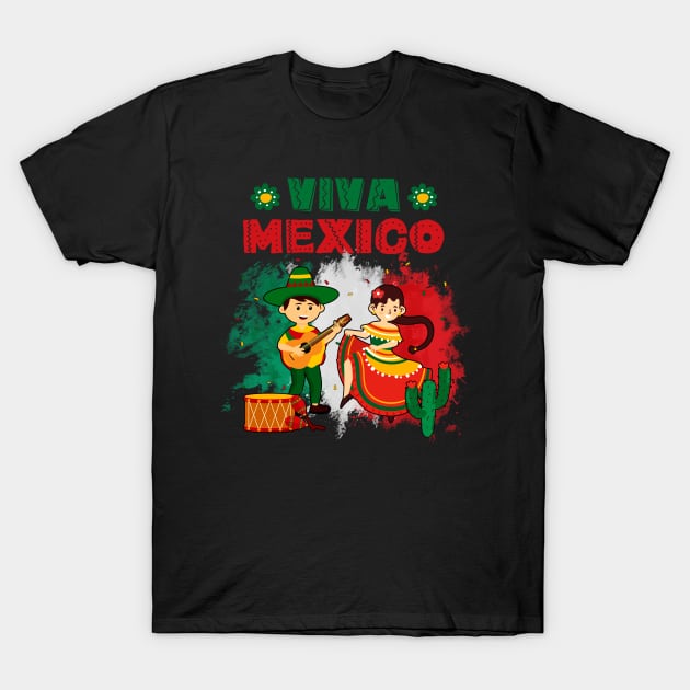 Mexican Independence Viva Mexico Boy Girl Maracas Guitar T-Shirt by Rene	Malitzki1a